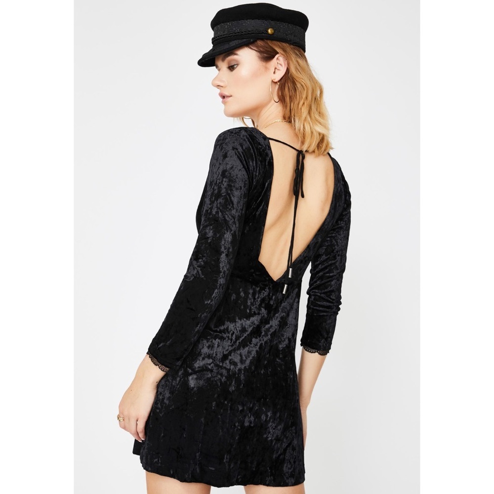 Free People Kat Long Sleeve Faux Wrap Crush Velvet sweetheart neckline  Dress - Picture 7 of 11